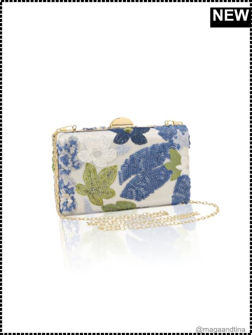 Beaded Sequin Embroidered Evening Clutch Polyester with Chain